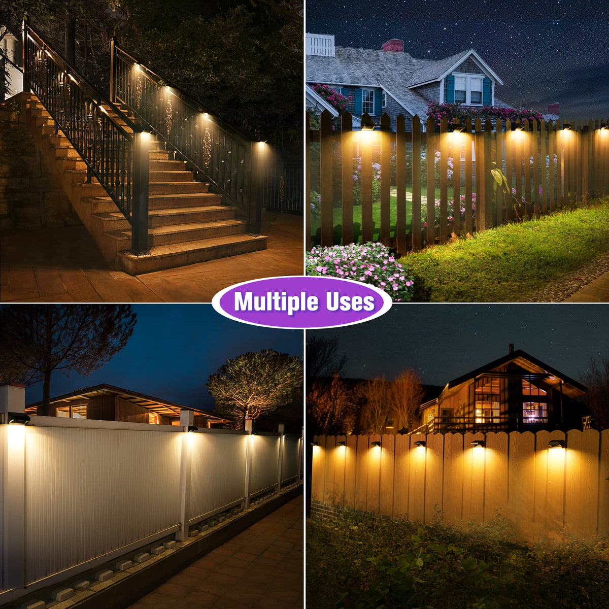 Aulanto fence lights mounted on a wooden fence for backyard lighting