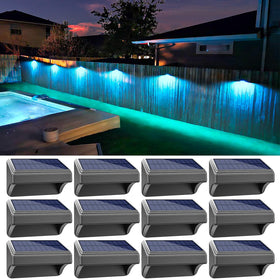 Aulanto 12-pack solar fence lights front view showing modern outdoor lighting setup