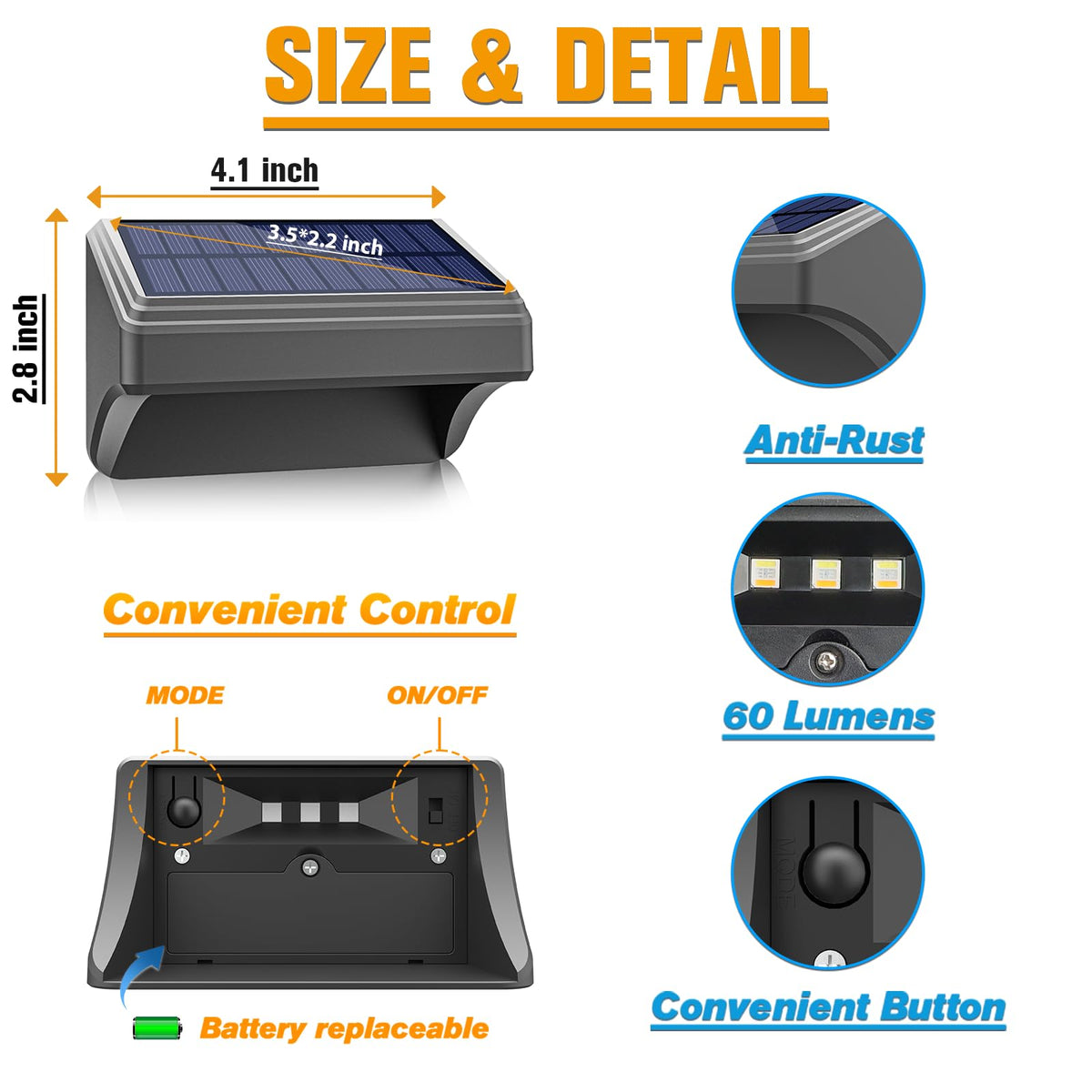 Aulanto IP65 solar fence lights withstands rain and dust for outdoor use