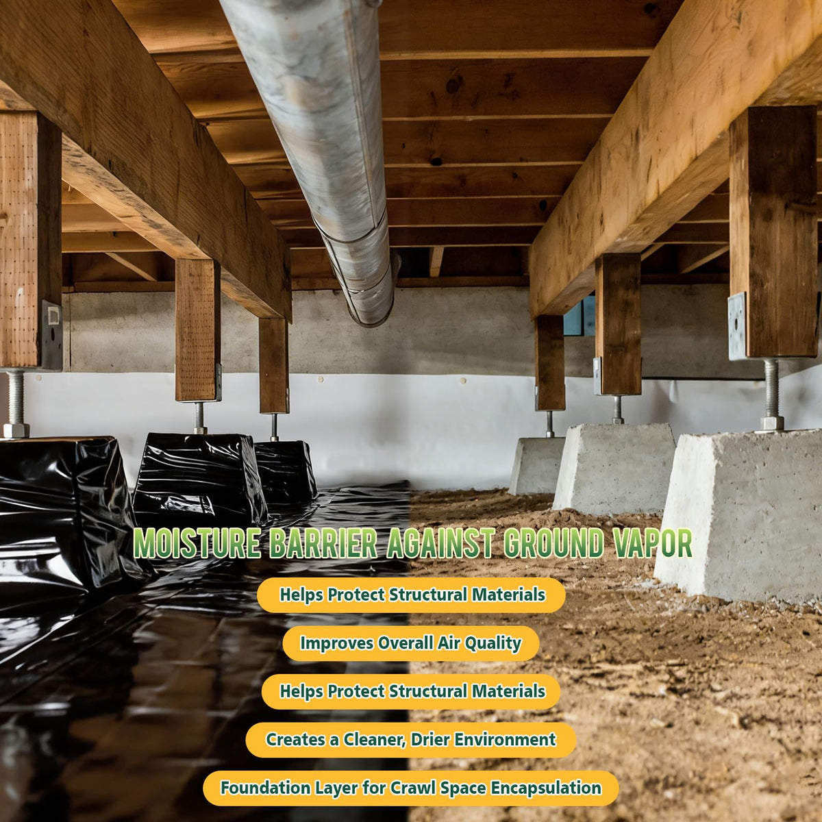 Auliand basement vapor barrier film reduces moisture transfer