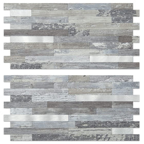 AULIGET distressed-wood backsplash close-up shows textured PVC for durable kitchen walls.