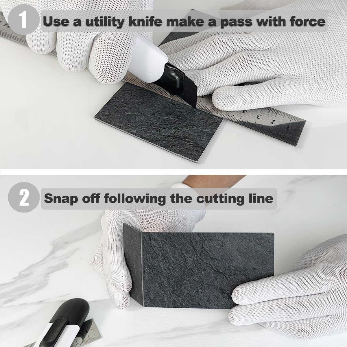 AULIGET easy-cut tiles with utility knife showing clean edges and design flexibility