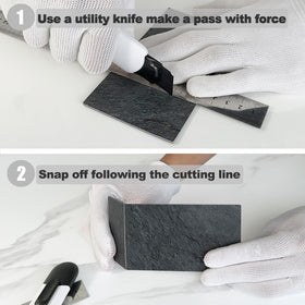 AULIGET easy-cut tiles with utility knife showing clean edges and design flexibility