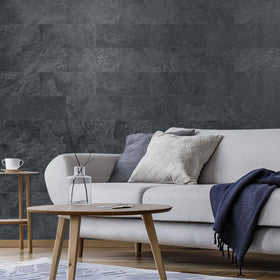 AULIGET fireplace area accented with durable slate tiles