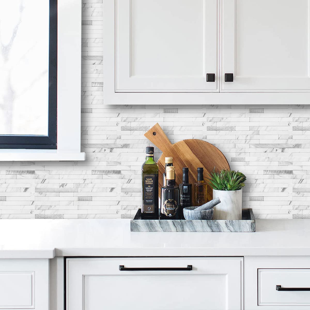 AULIGET kitchen backsplash peel-and-stick tiles for simple installation.
