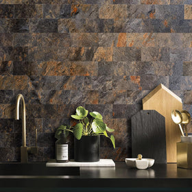 AULIGET Rust Slate tiles bathroom wall demonstrating waterproof, wipe-clean surface.
