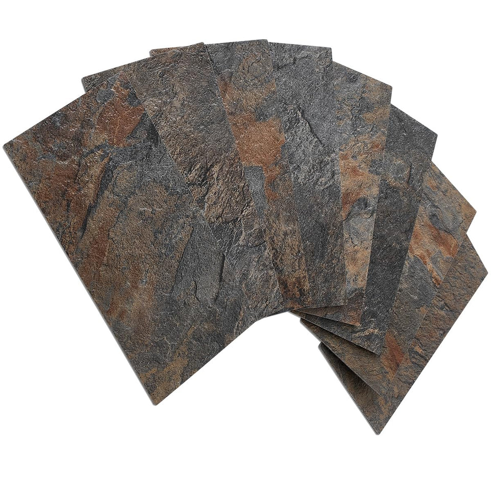 AULIGET Rust Slate peel and stick backsplash in kitchen shows realistic stone texture and easy maintenance.