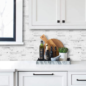 AULIGET white marble look tiles close-up showing realistic texture and anti-scratch surface.
