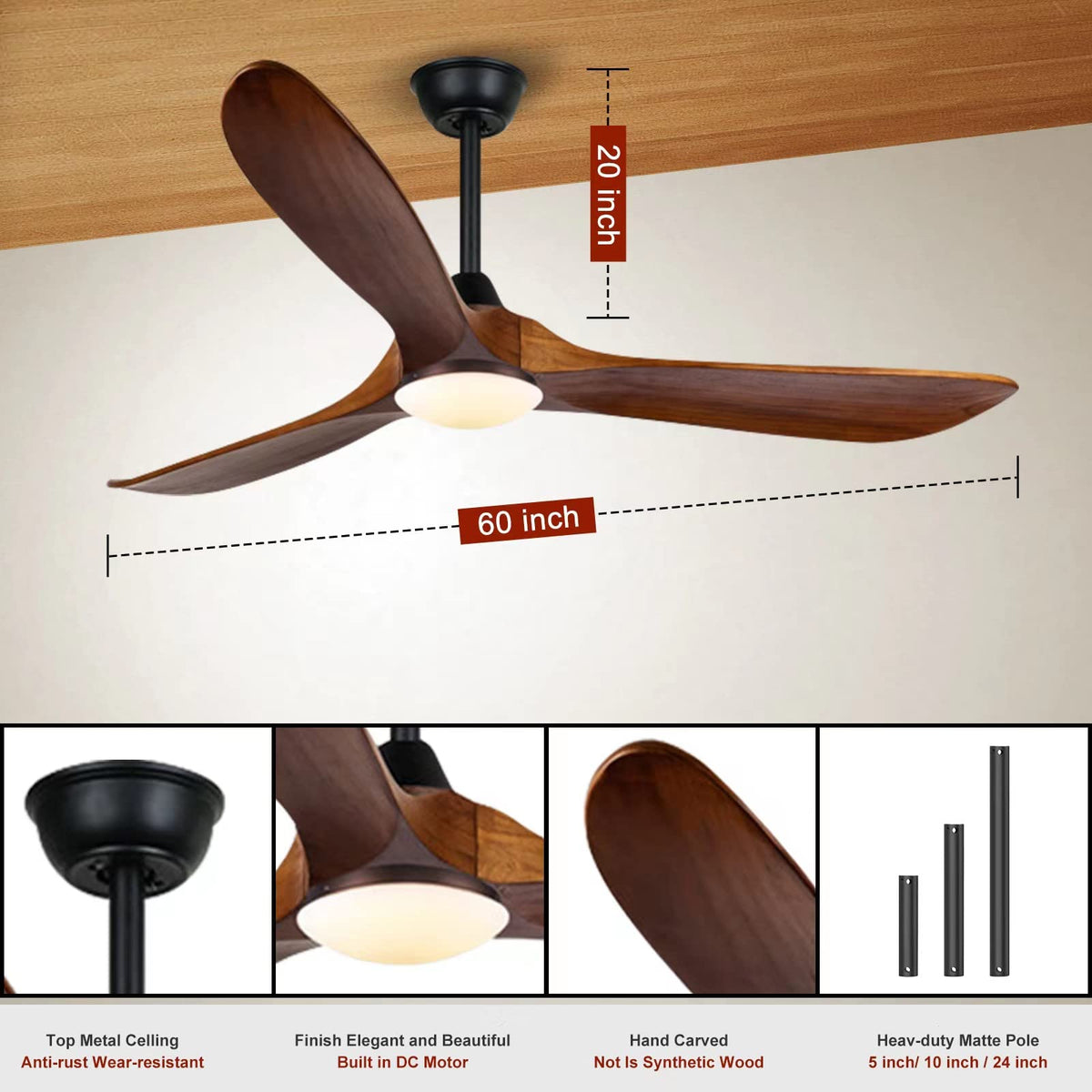 AUNLPB damp-rated outdoor ceiling fan suited for covered spaces.