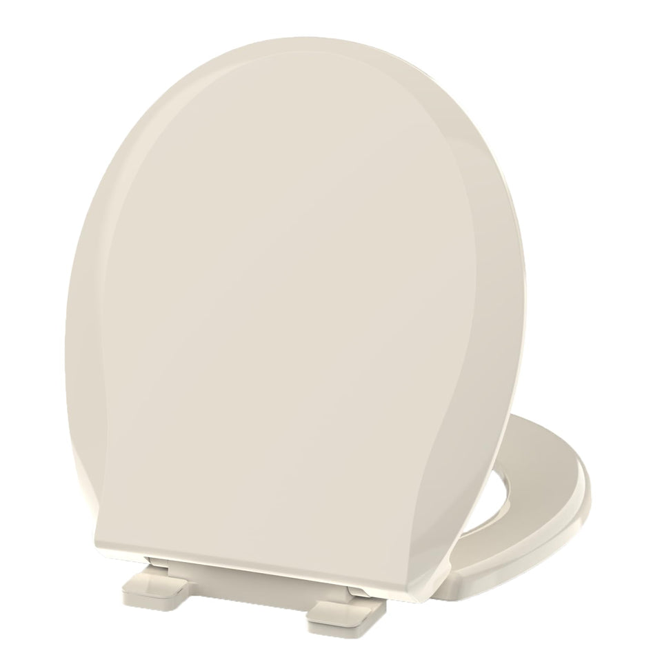 Aünsffer almond round toilet seat with soft-close for quiet bathroom use.