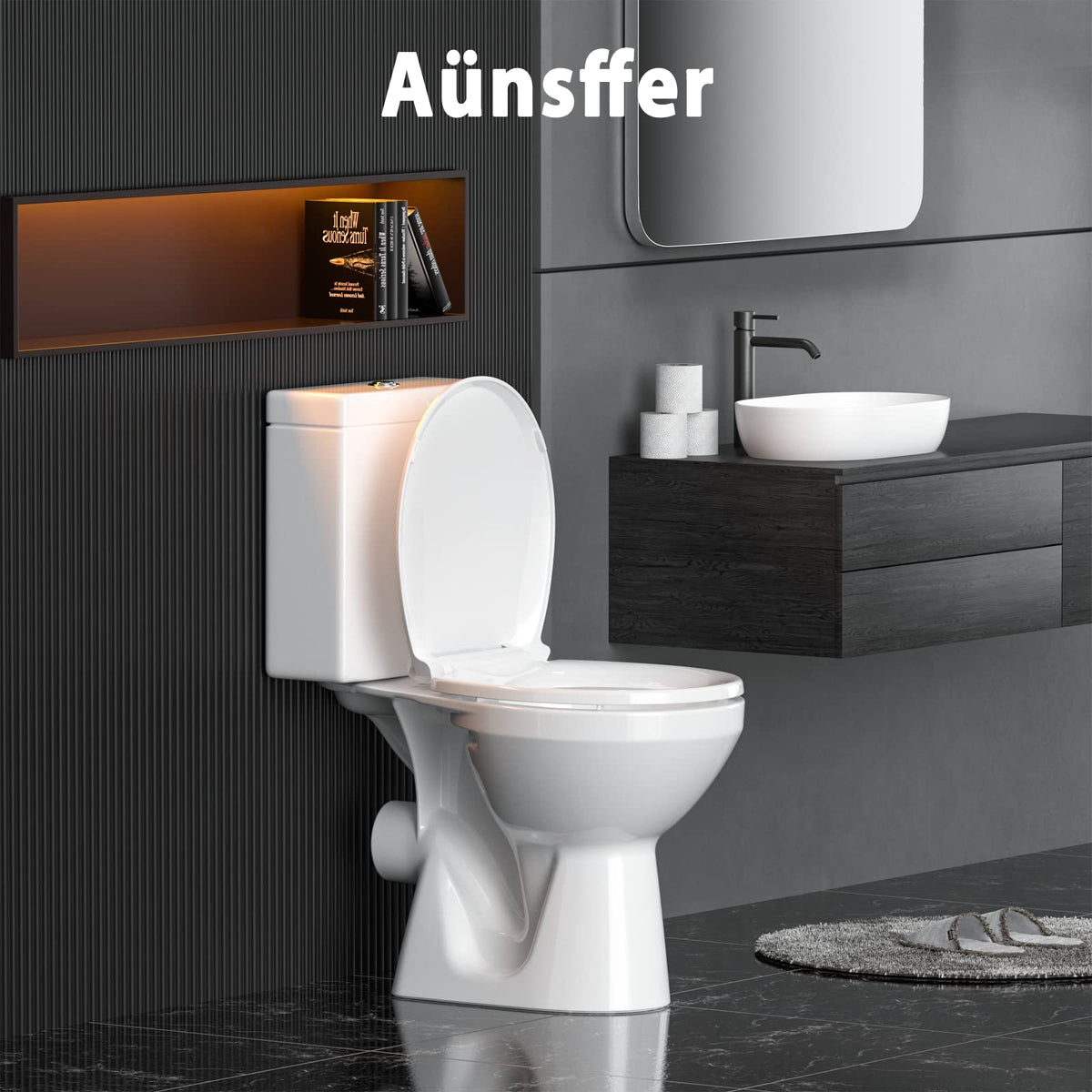 Aunsffer toilet seat package includes installation kit and user manual.