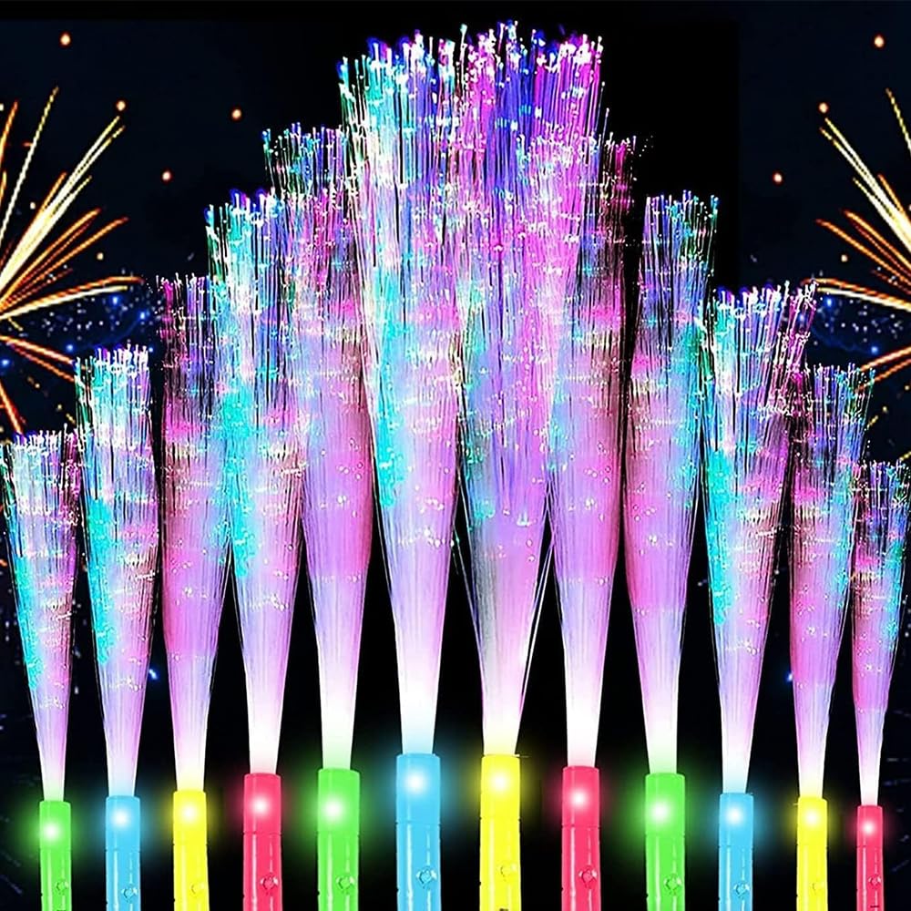 Auntzyj color LED fiber-optic sticks illuminate with 24 sources for vibrant party visuals.