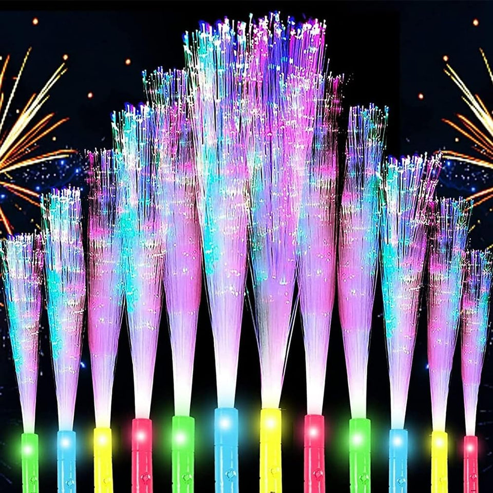 Auntzyj color LED fiber-optic sticks illuminate with 24 sources for vibrant party visuals.