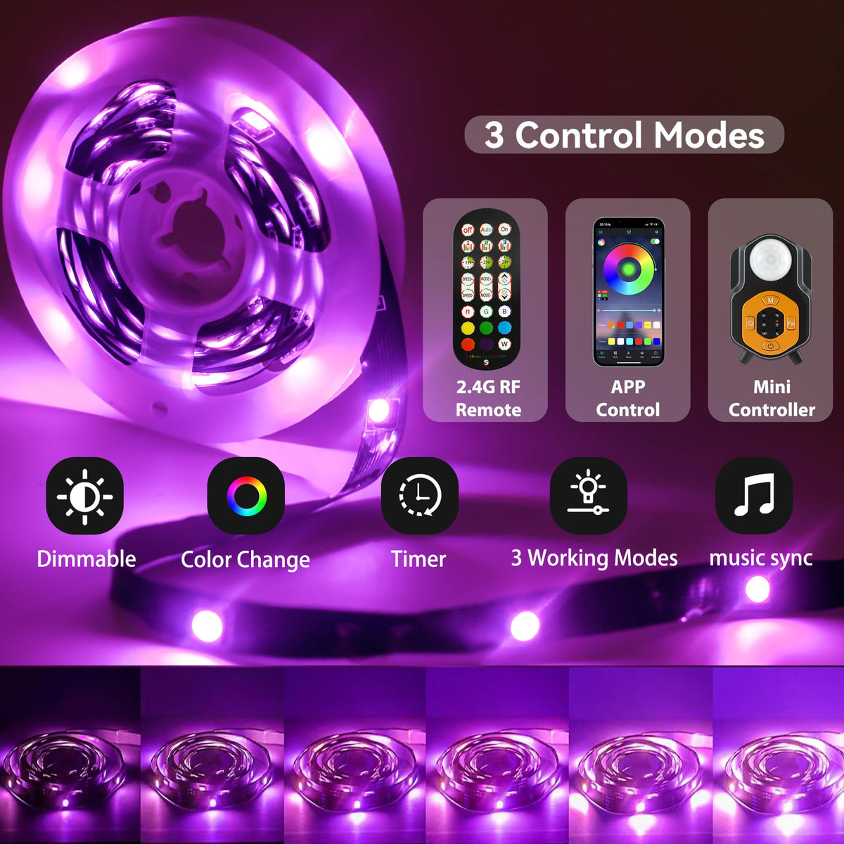 Auplf RGB LED strip music sync animates colors with music.
