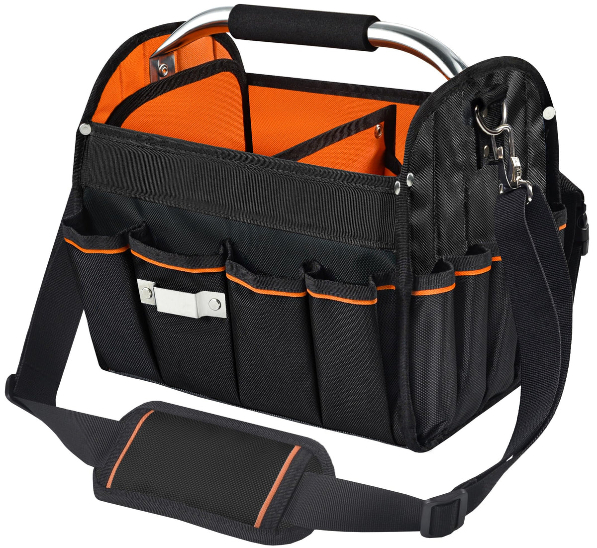 Aupofit 12-inch electrician tool tote open-top view for quick access to tools