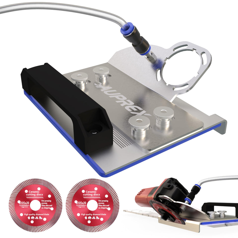AUPREX tile chamfer tool stand enables stable support for precise 45° cuts.