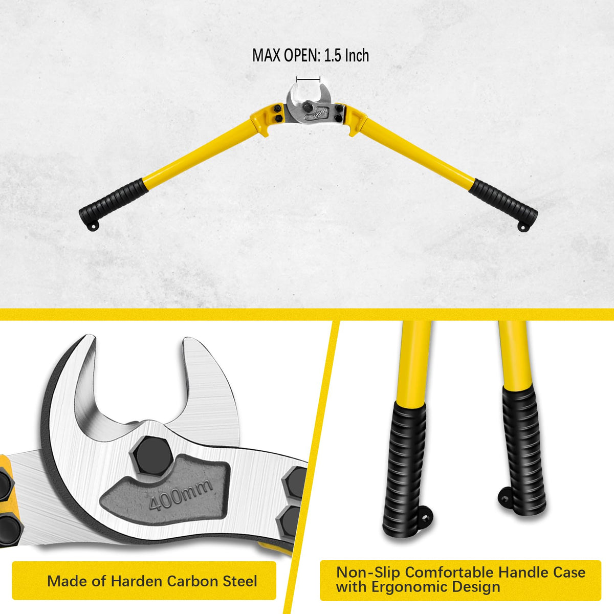 AUPREX long-handle design reduces fatigue during large cable cuts.