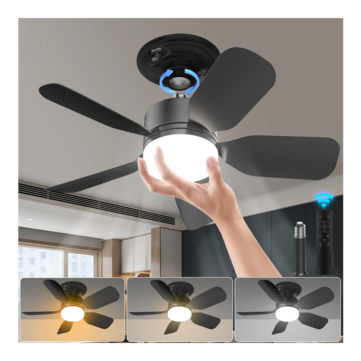 aupuslite 20in socket fan light with remote for easy cooling and lighting