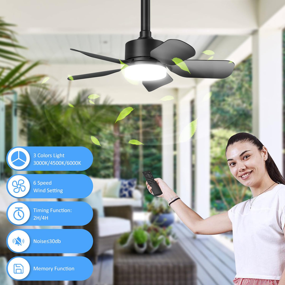 Aupuslite damp-rated outdoor canopy fan for covered patios and gazebos