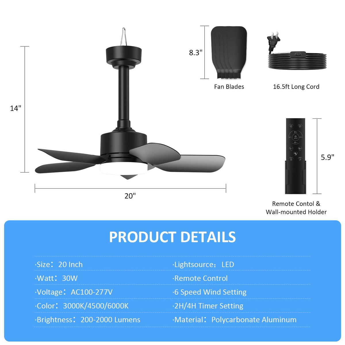 Aupuslite six-speed quiet operation ideal for patios, gazebos, and tents
