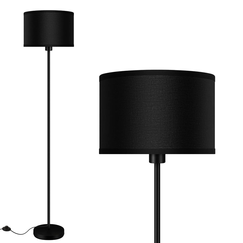 AUQUEE floor lamp with modern 59-inch profile and black shade for elegant living room lighting.