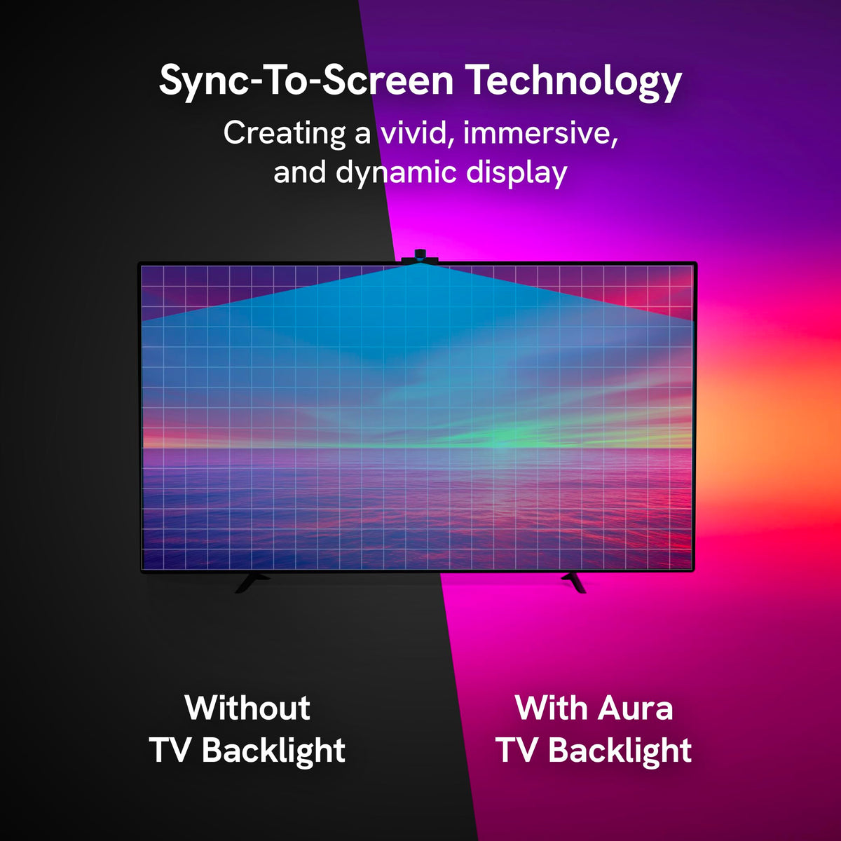 Aura Labs RGBIC LED strip displays multiple colors for deeper contrast and ambiance.