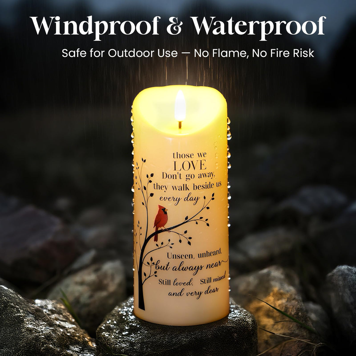 Aurabee memorial candle inscription design with tree and bird motif