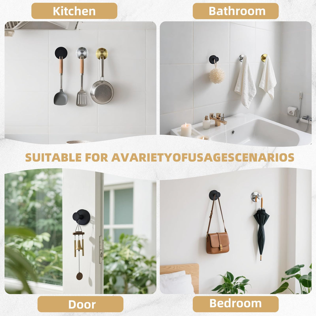 AuraHaven waterproof stainless steel hook for bathroom durability