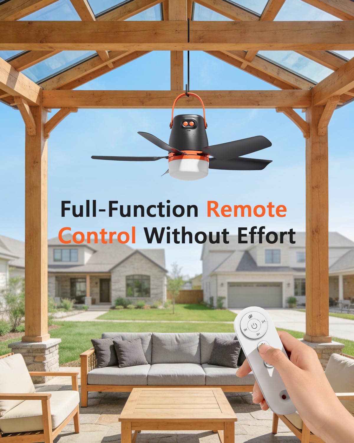 AURATHEA camping fan with remote control for easy on-the-go adjustment.