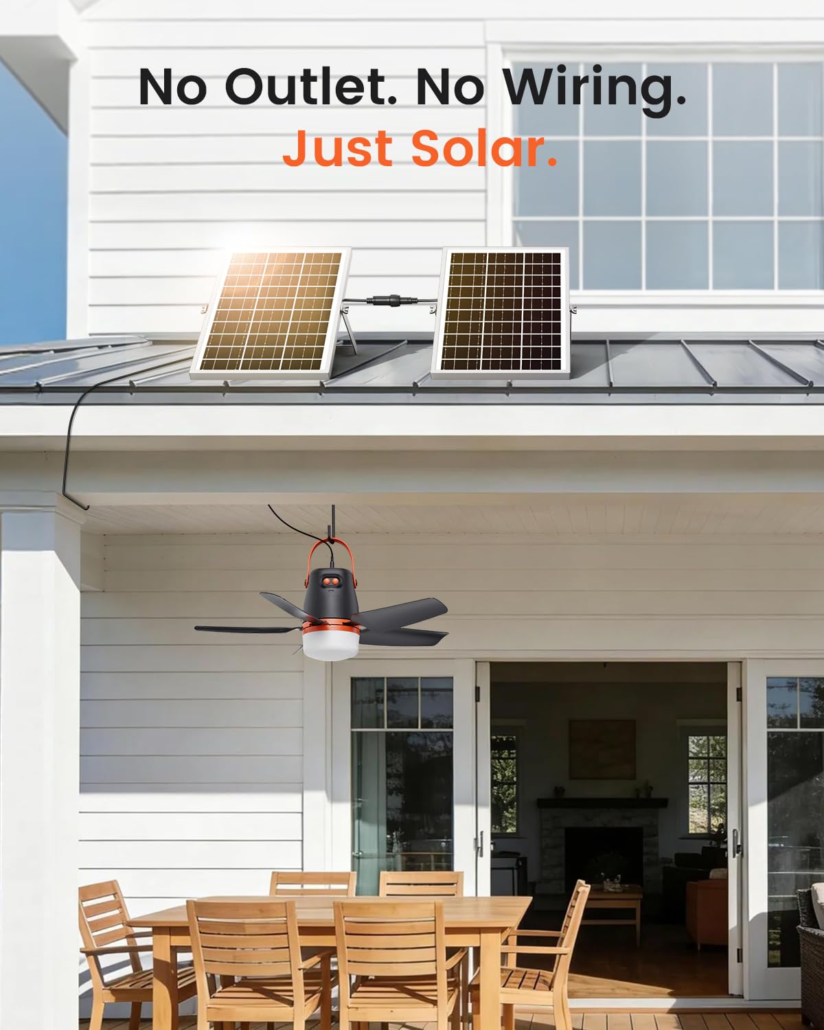 Aurathea 20W solar panels powering the canopy fan outdoors for extended use