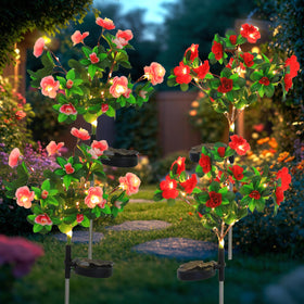Aureate Horizon garden LED solar azalea lights with red and pink blooms brighten your yard wirelessly.