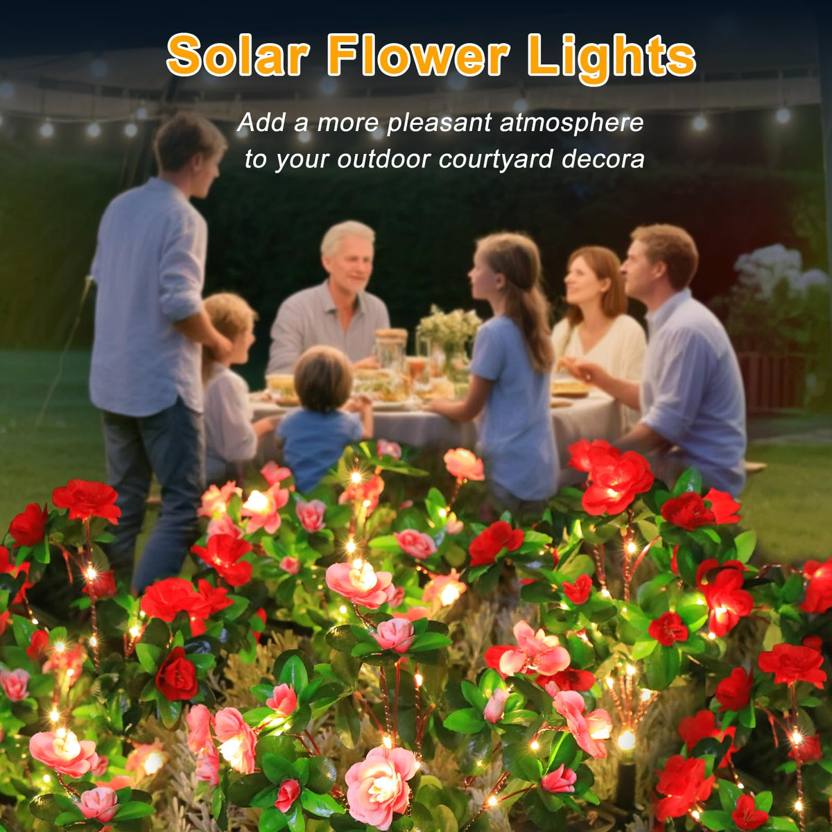 Aureate Horizon outdoor solar flowers with durable panels extend nightly illumination along paths.