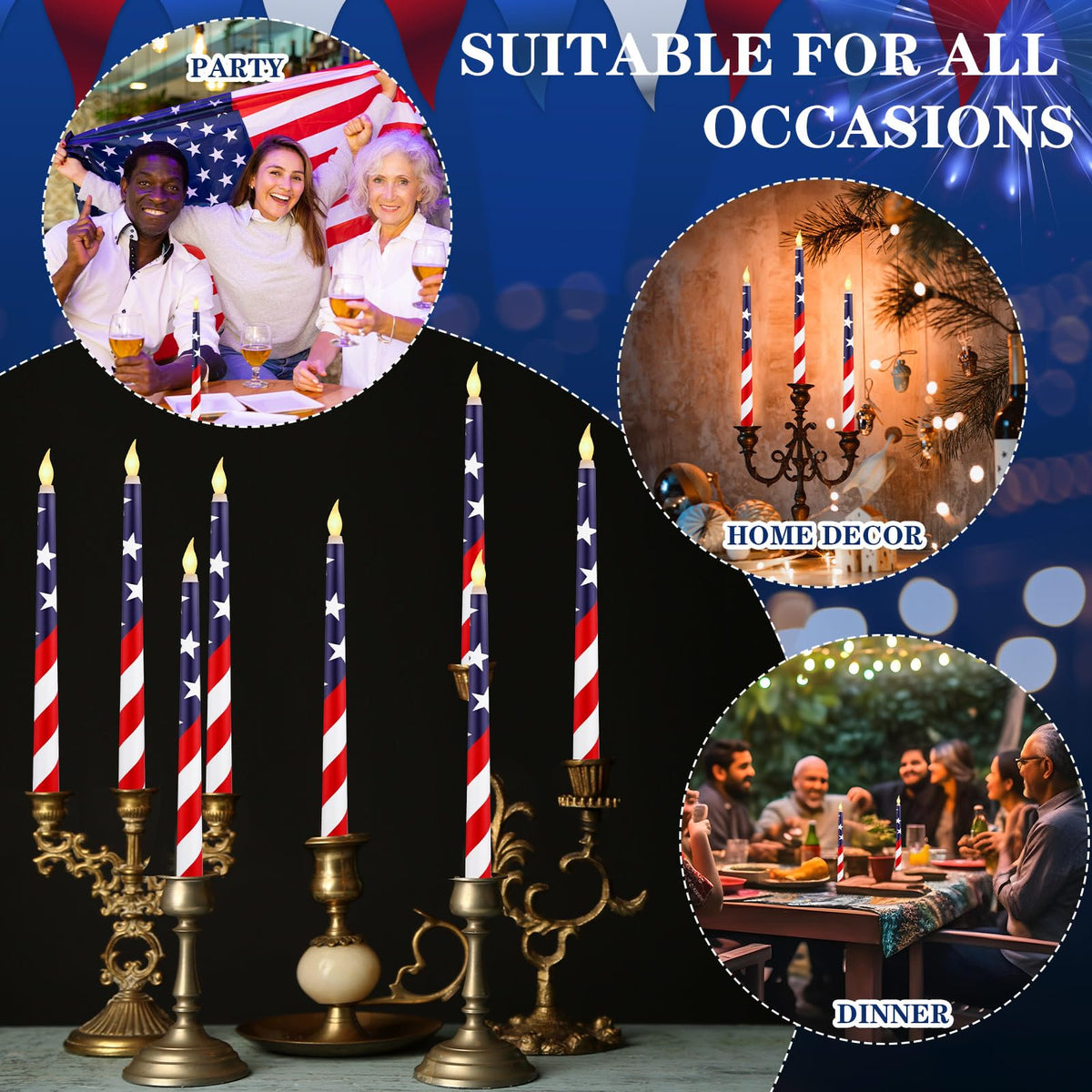 Aurelema patriotic candles suit festive tabletops and gatherings.