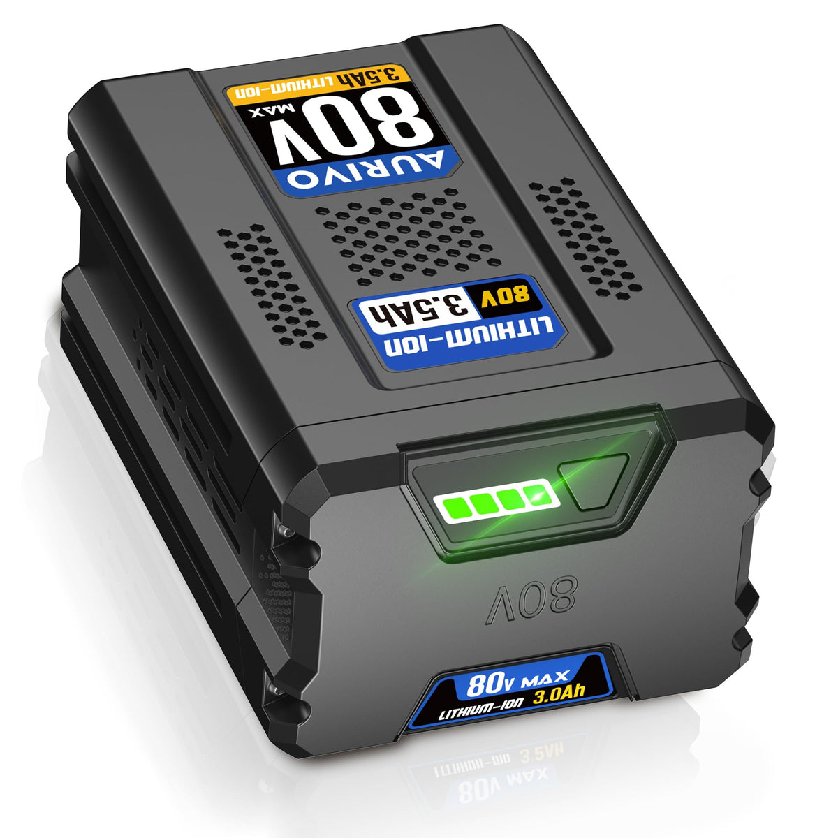 AURIVO 3.5Ah battery fits Kobalt 80V tools with a secure click-in connection.