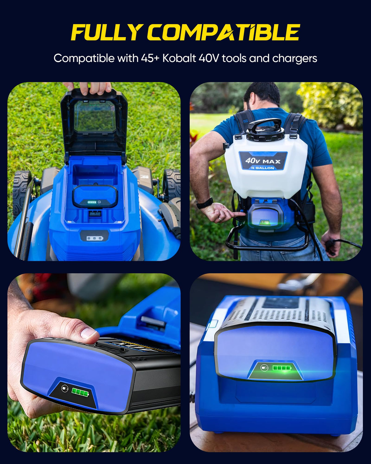 Outdoor tools powered by AURIVO battery in a yard setting