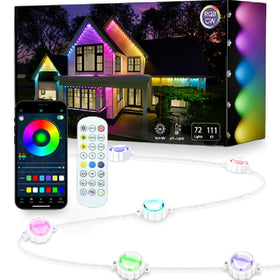 AurNyvaMay RGB outdoor lights spanning 100ft for vibrant holiday color and ambience.