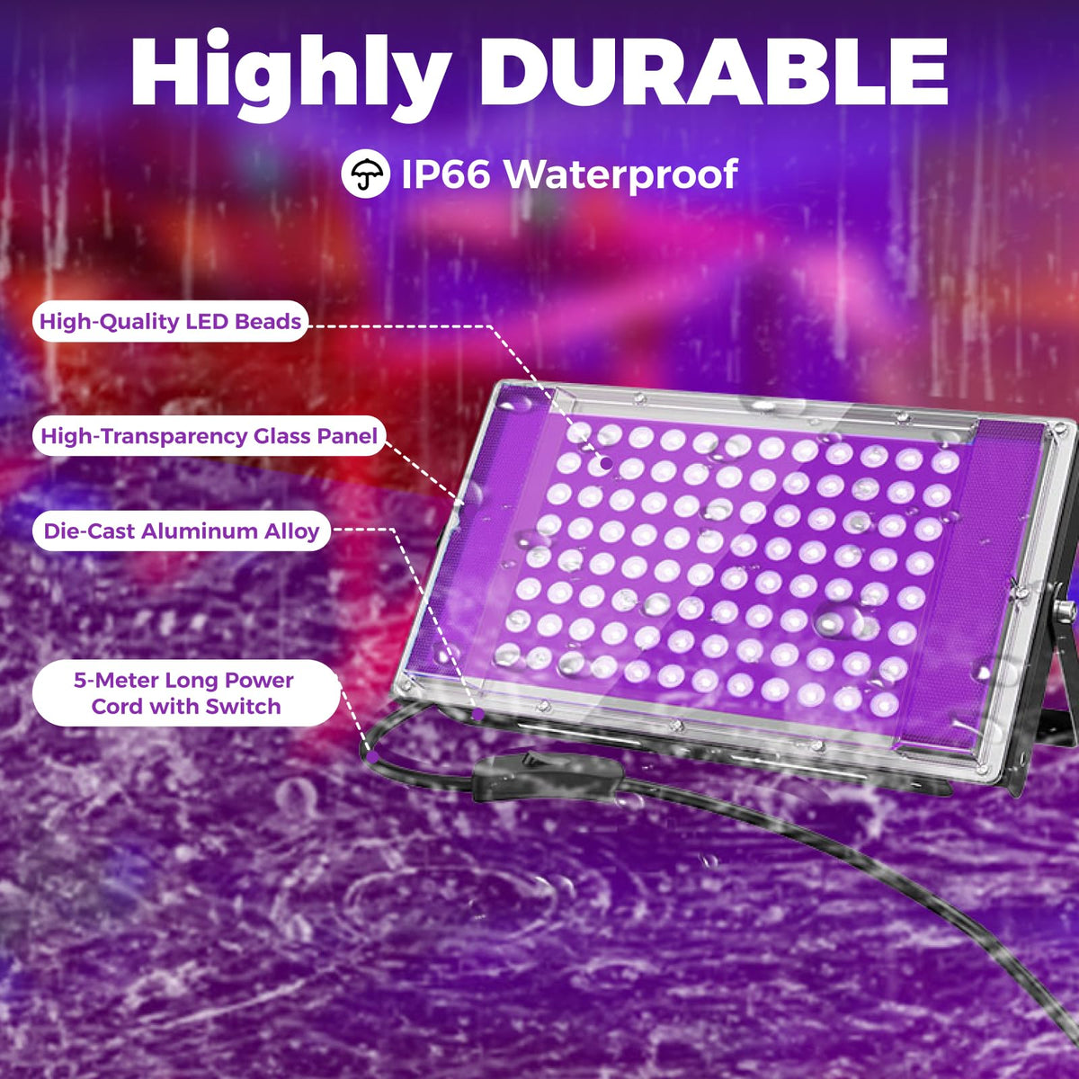 AUROHOPE 100W UV black light with 160° beam for large area coverage.