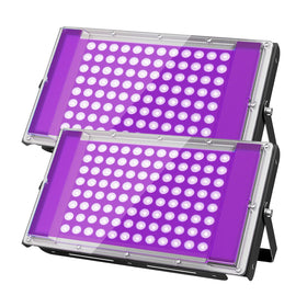 AUROHOPE 100W UV black light front view highlights 385nm glow for neon decor.