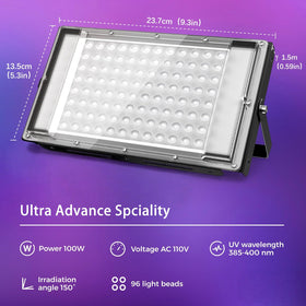 AUROHOPE 100W UV black light IP66 die-cast aluminum housing endures tough conditions.