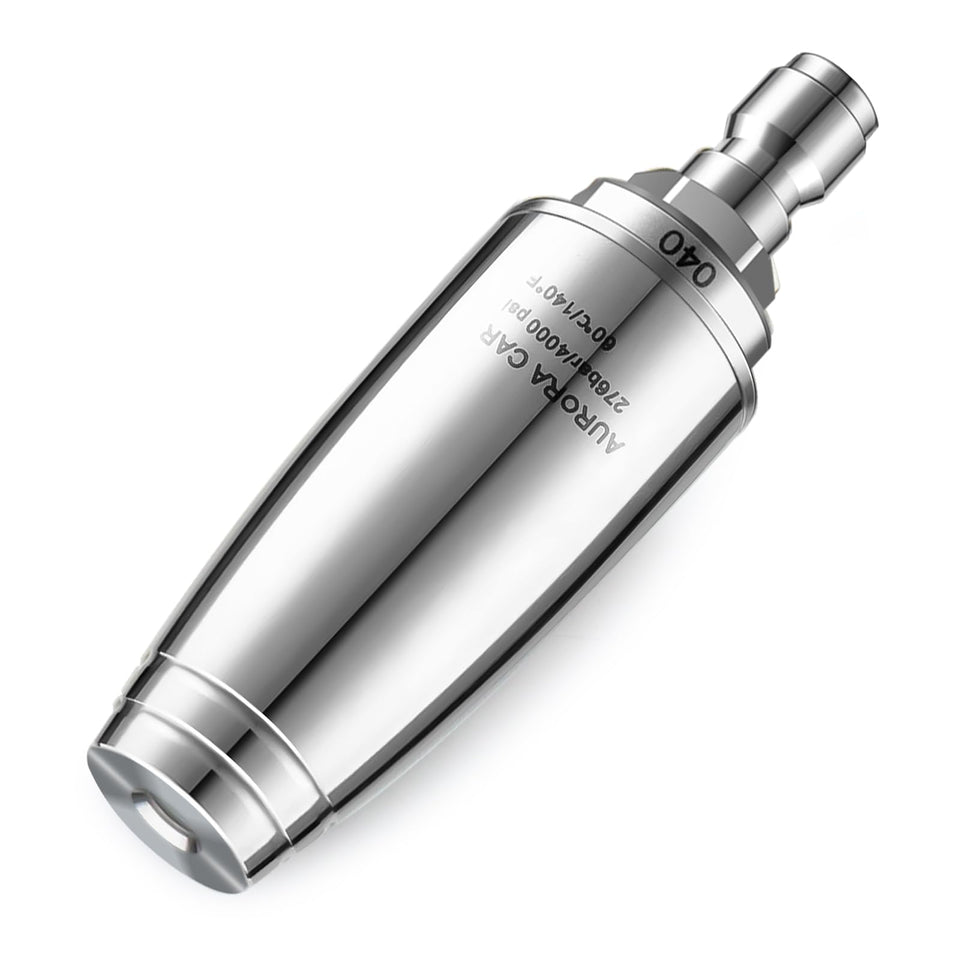 AURORA CAR stainless steel turbo nozzle showing 360-degree rotation for fast, broad cleaning.