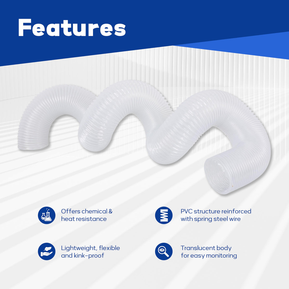 AuroraReveal corrugated flexible hose bends freely without kinks for smooth airflow