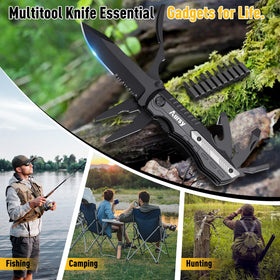 Aursy compact knife in nylon bag with belt clip for portability.
