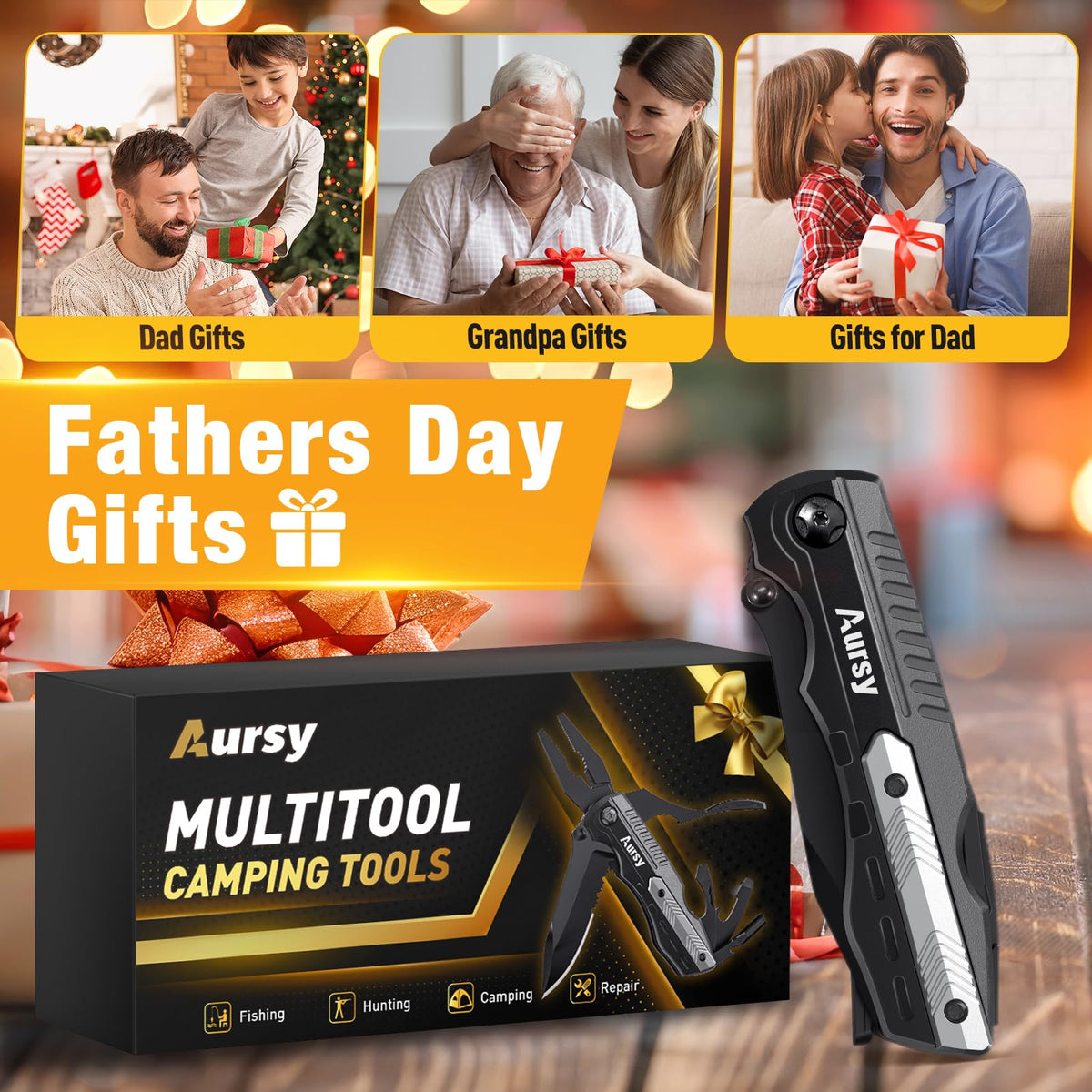 Aursy multitool in outdoor bag for camping and hiking trips.