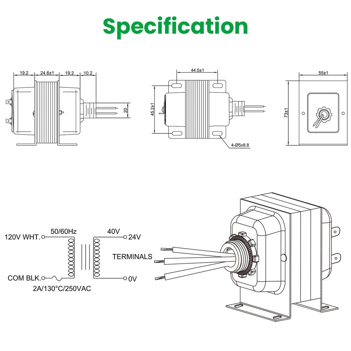 Auspow easy install doorbell transformer with screws or clips.