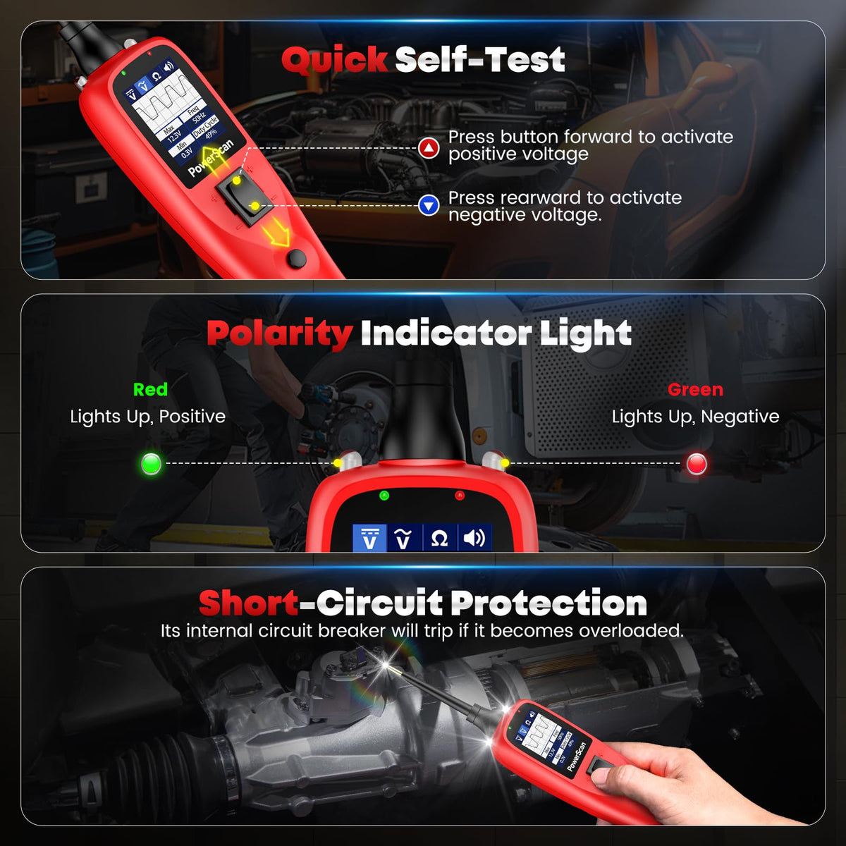 Autel PowerScan 20ft extension cable and built in flashlight aid dark area diagnostics