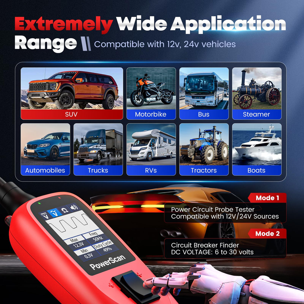 Autel PowerScan continuity test confirms wiring integrity through resistance mode