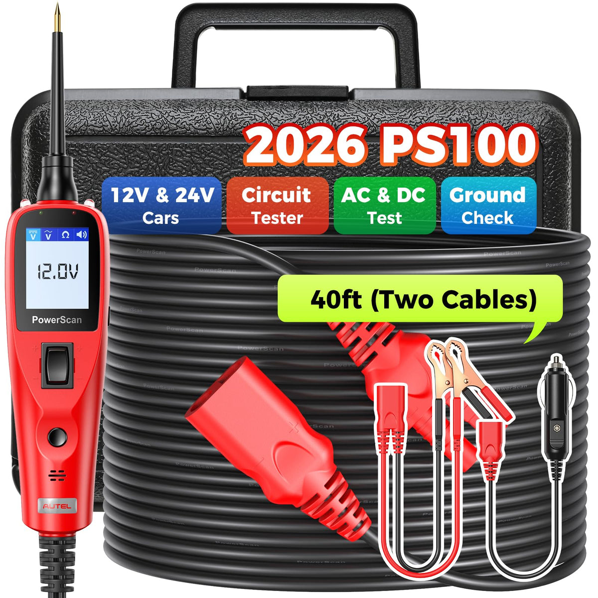 Autel PowerScan display clearly shows voltage and polarity results for quick diagnostics
