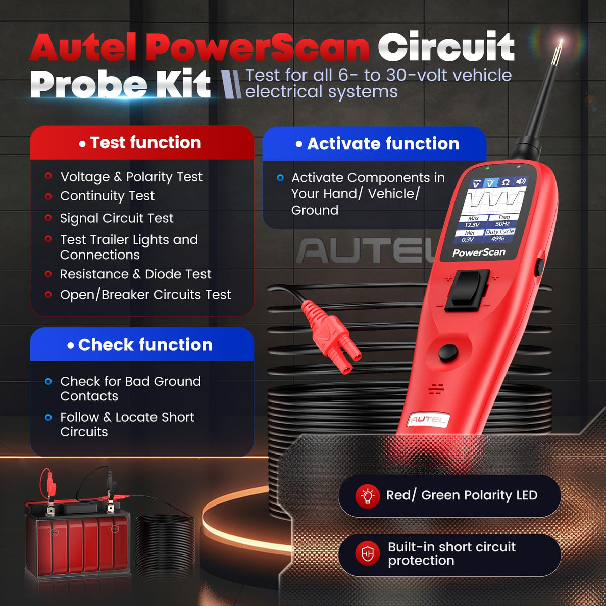 Autel PowerScan extension cable 20ft enables reach to distant wiring