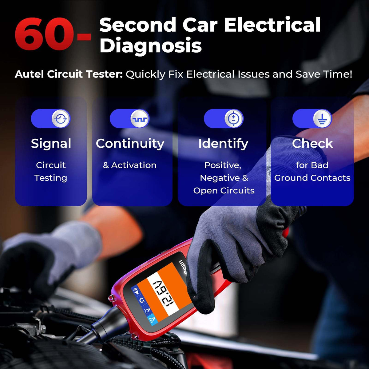 Autel PowerScan four modes enables efficient voltage, resistance, and tone checks