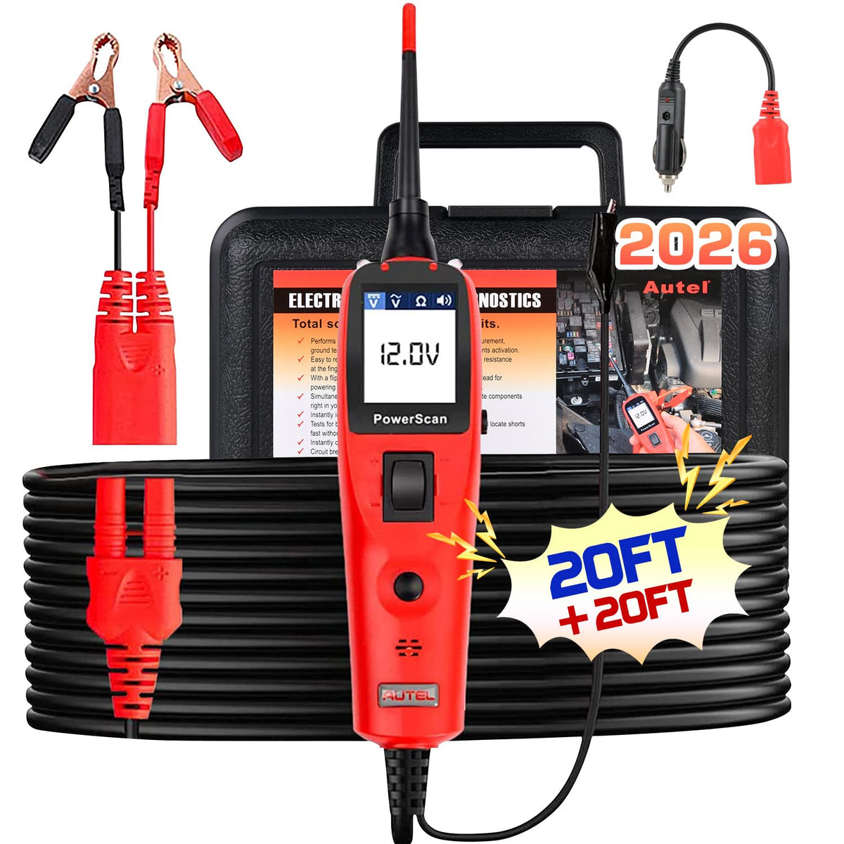 Autel PowerScan front view shows an all-in-one tester for car electrical systems